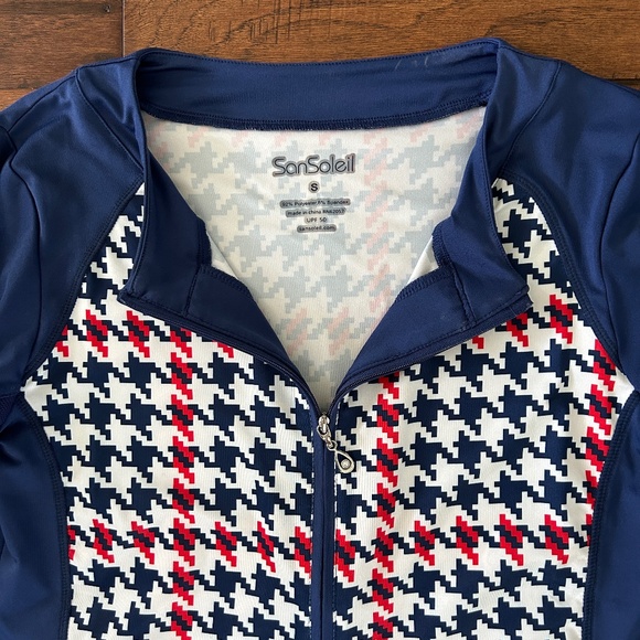 SanSoleil Top Golf 1/4 zip Red White Blue long sleeve Small - Picture 5 of 8